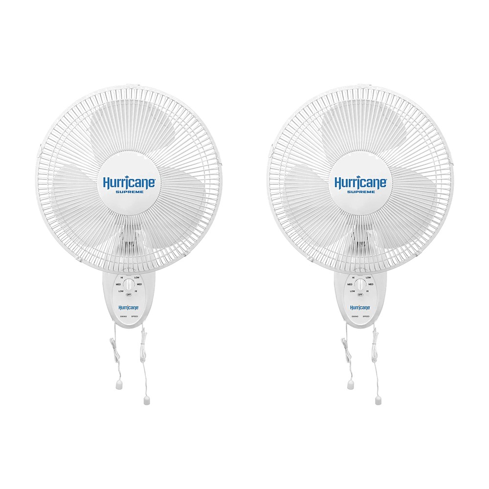 Hurricane Supreme 12 Inch 90 Degree Oscillating 3 Speed Wall Fan, White (2 Pack)
