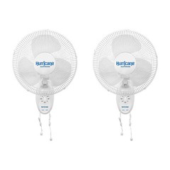 Hurricane Supreme 12 Inch 90 Degree Oscillating 3 Speed Wall Fan, White (2 Pack)