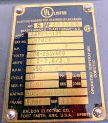 Baldor Reliance ABB VM7026T Electric Explosion Proof Motor 3HP 3PH 3450RPM 76A