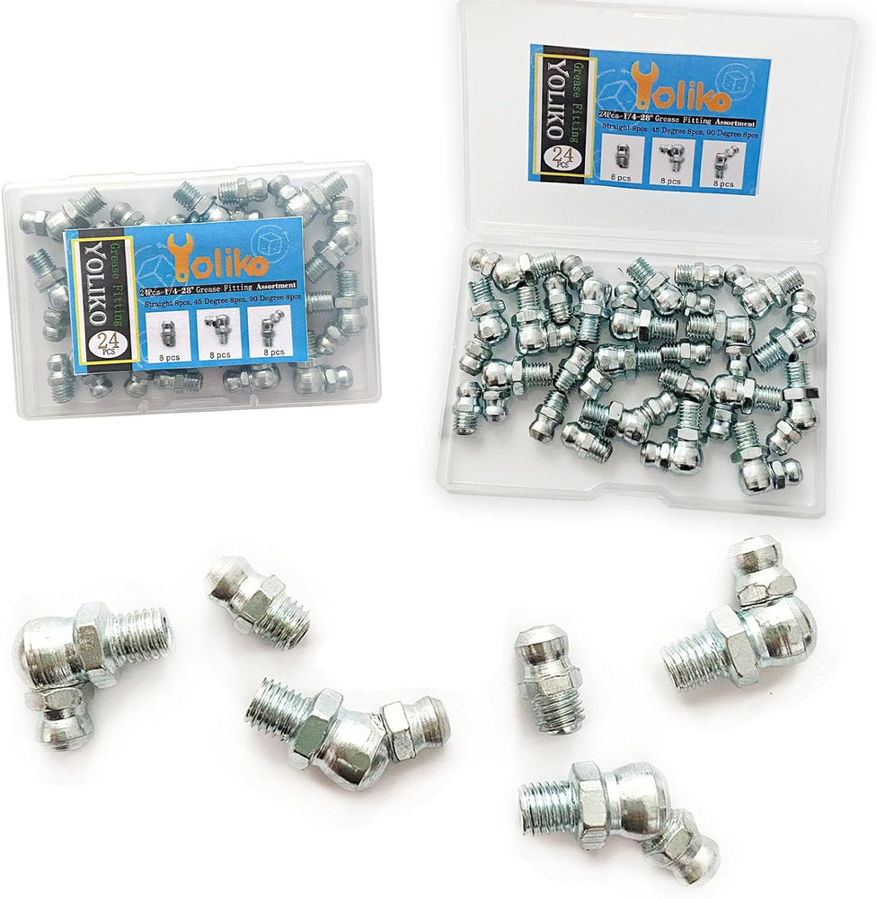 1/4″-28 24Pcs Grease Fitting Assortment Straight 45 90 Degree Grease Zerk Fittin