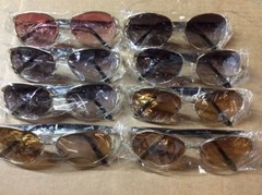 NEW ASSORTED BOX OF SUNGLASSES SUN GLASSES SET OF 8 GLASS COLORED MEDIUM LENS