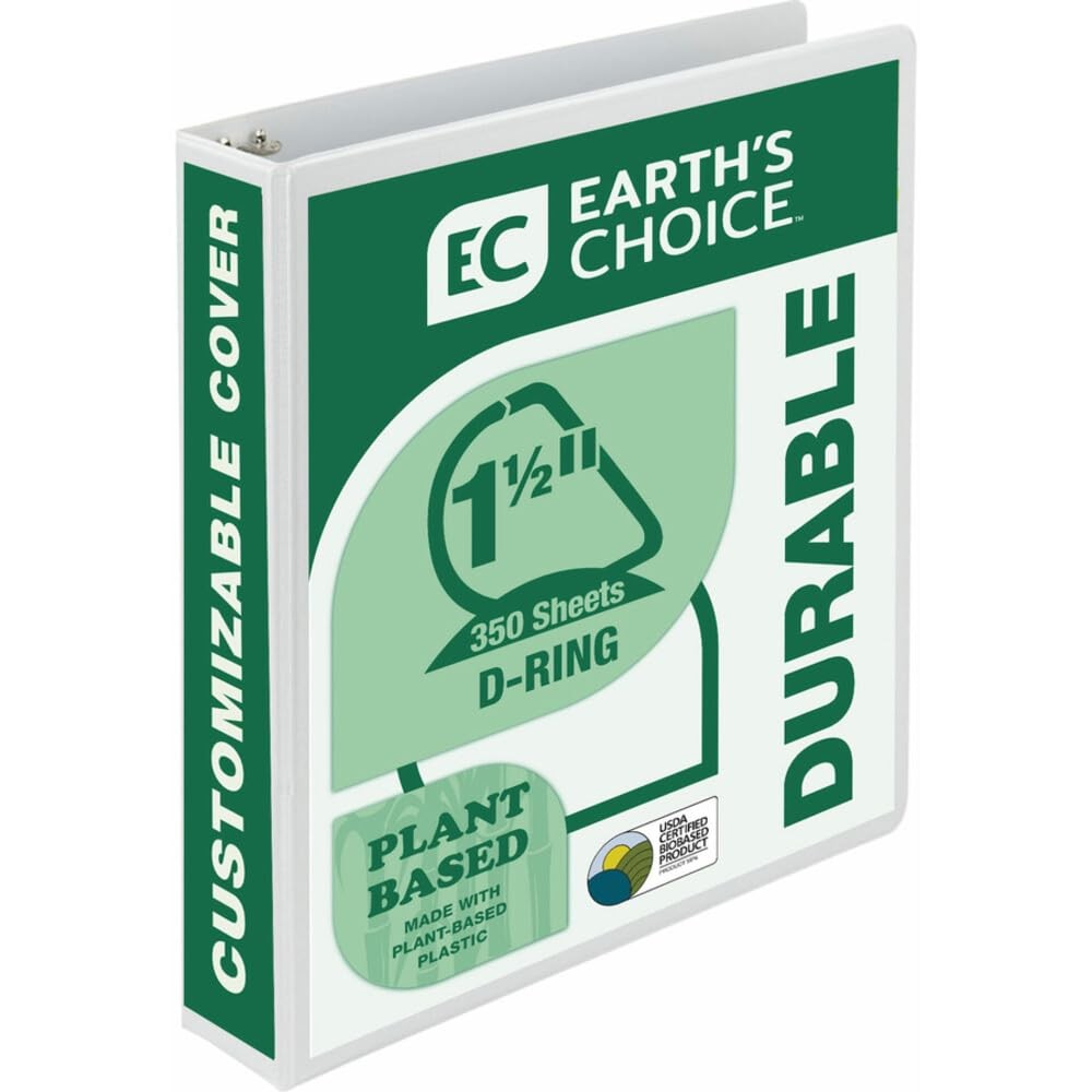 Samsill Plant-Based 1.5 Inch Durable D-Ring, View Binder, 1.5-Inch, White