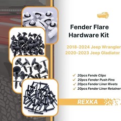 60pcs Fender Flare Hardware Kits for Wrangler JL 2018-2024 Gladiator 2020-2023 J