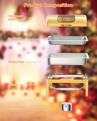 9QT Roll Top Chafing Dish Buffet Set Stainless Steel with Thick Frame for Party
