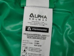ALPHA SOLWAY CHEMMASTER GREEN COLLARED CHEMICAL COVERALL SIZE L