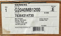 Siemens G2040MB1200 120/240 V AC 200 A 1 PH Indoor Main Breaker Load Center