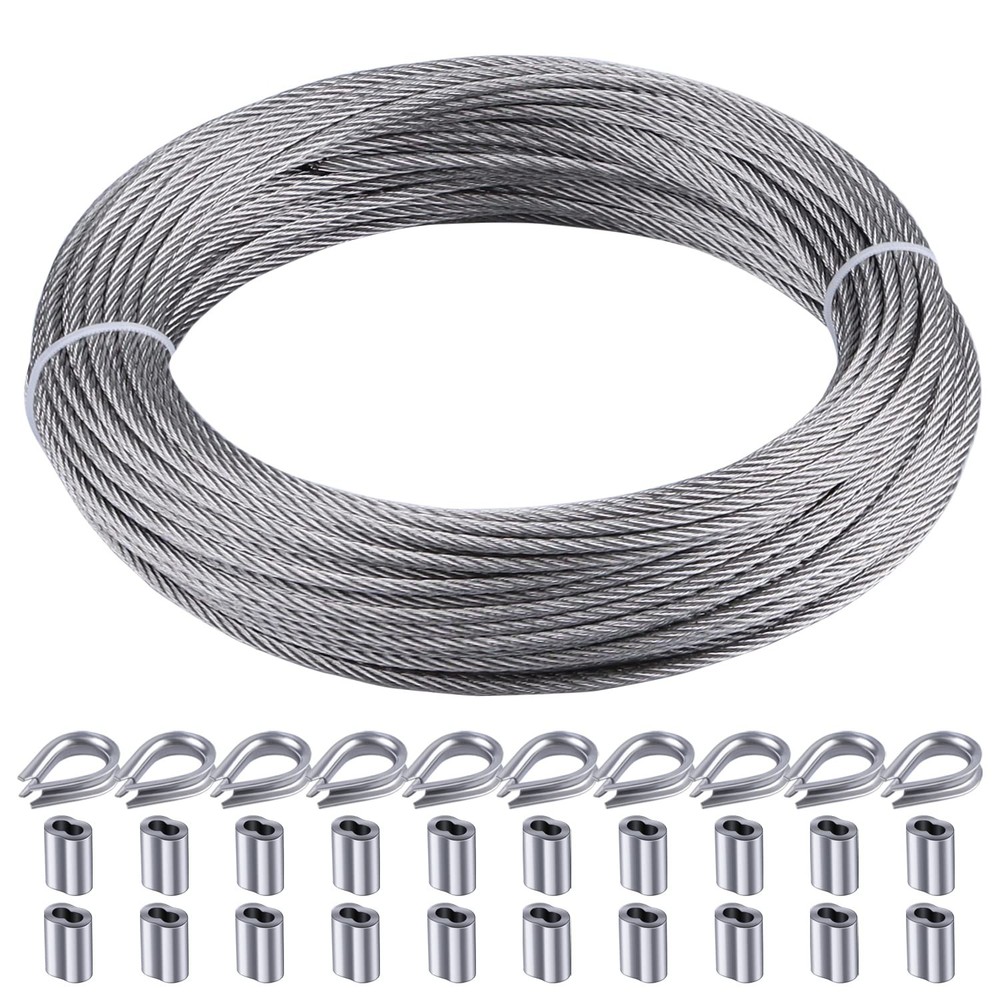 1/8″ wire cable, 100ft Wire Rope Metal Cable With Loop Sleeve And Steel Thimb…
