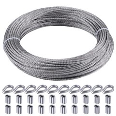 1/8″ wire cable, 100ft Wire Rope Metal Cable With Loop Sleeve And Steel Thimb…
