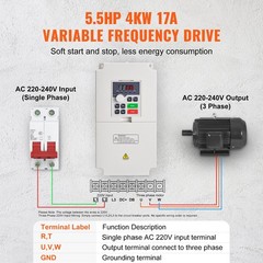 VEVOR 4KW 220V 5HP Variable Frequency Drive Converter VFD Inverter 1 To 3 Phase