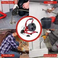 Professional 50ft Manual Drain Cleaner Machine – for 3/4″ to 3″ Pipes, 6 Cutters
