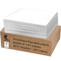 HUOJI 4×6 Thermal Labels, Perforated, 500/Stack, 1 Stack | 500 White