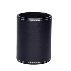 1-Piece Black PU Leather round Desk Organizer Pen Cup Holder Stand with Stitched