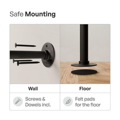 Wall Mounted Clothing Rack Industrial Pipe 79.13 W 87.4 H Black Steel pamo
