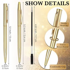 Fuutreo 50 Pack Gold Pens Bulk Gold Metal Slim Ballpoint Pens Retractable Bla…