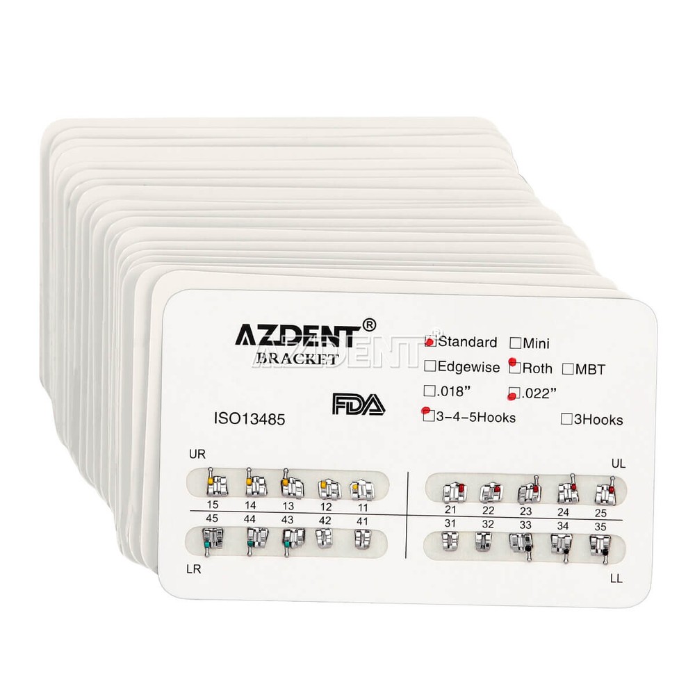 AZDENT Dental Orthodontics Brackets Metal Braces Standard Roth 0.022 Hooks 3 4 5