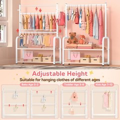 ZHKINGGS Kids Clothing Rack with 2-Layer 29.53″W x 13.58″D x 55.9″H, White