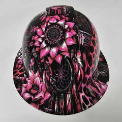 full brim hard hat custom hydro dipped IN PINK LEOPARD DREAMCATCHER HOT NEW LOOK