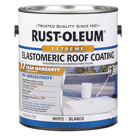 Rust-Oleum 301902 Elastomeric Roof Coating, 0.9 Gal., White, Dry Time: 2 To 24