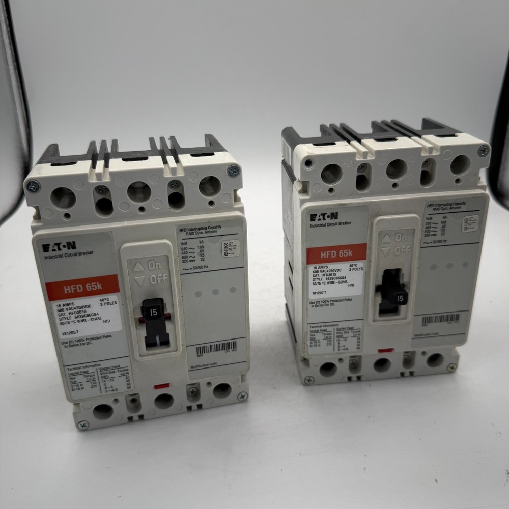 NEW TAKEOUT EATON HFD3015 15 AMP 3P 600V 65kA Circuit Breaker – Ships Same Day!