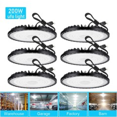 6Pack UFO Led High Bay Light 200W Industrial Commercial Factory Shop Light 6000K