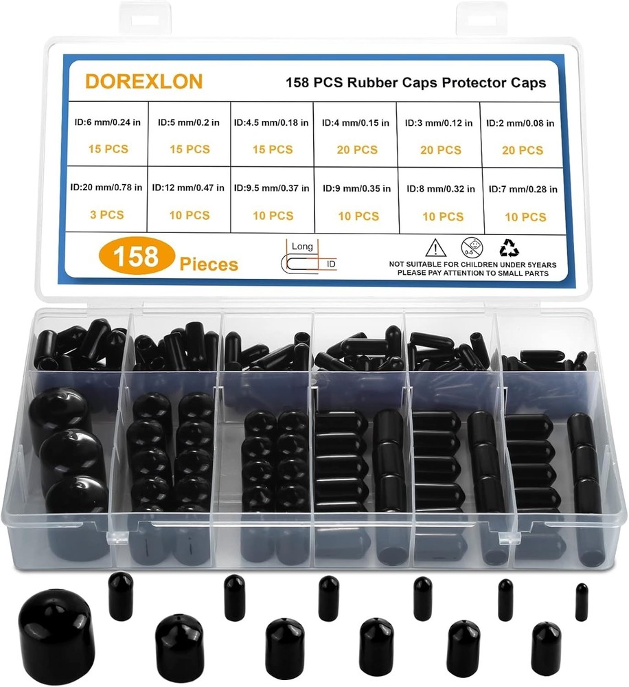 158 PCS round Rubber End Caps for Vinyl Tube and Screw Bolt Protection