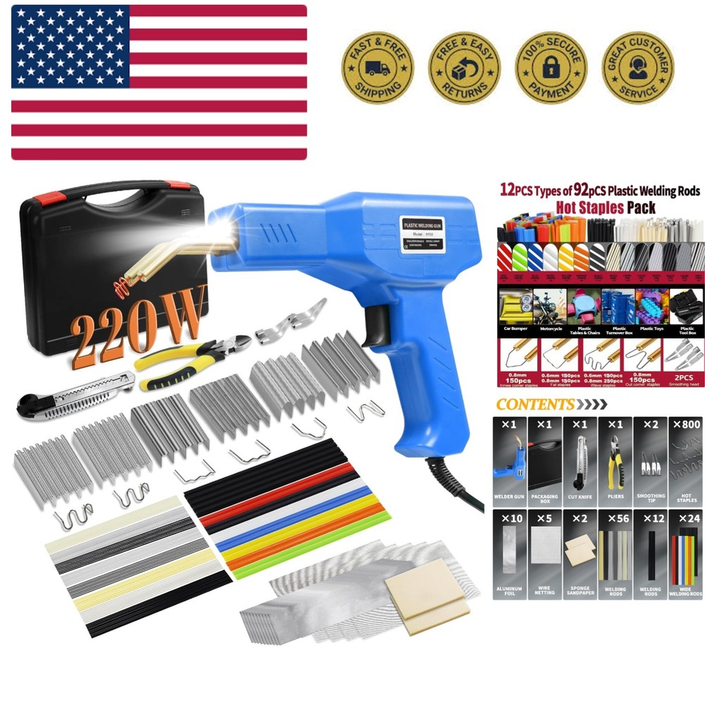 220W Plastic Welder Kit for Quick Car Bumper Repair – 1000 Hot Staples Included