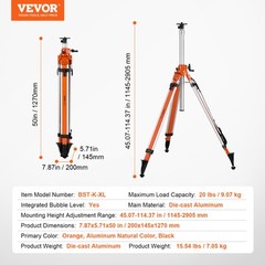 VEVOR Laser Level Tripod Stand 5/8″-11 Thread 45.07-114.37 in Height Adjustment