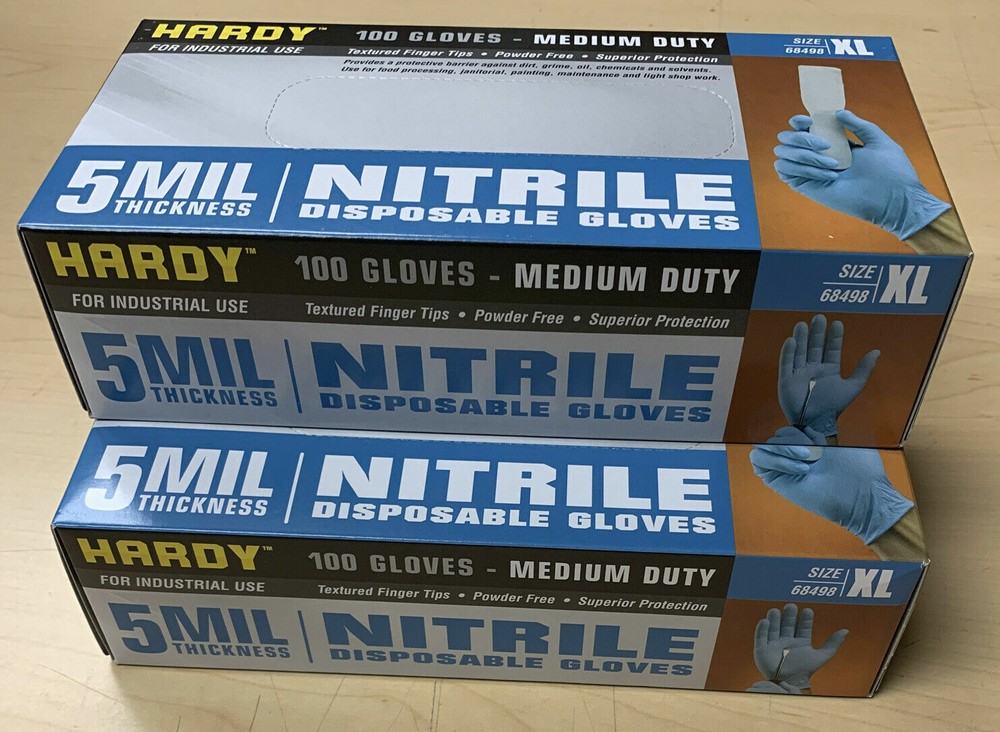 2 Boxes of 100 Nitrile BLUE Gloves XL Powder/Latex Free 5MIL Thickness