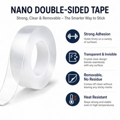 Nano Double Sided Tape Clear Strong Adhesive Removable 39in x 0.87in