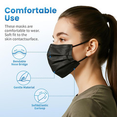 Disposable Face Mask, 100 PCS Black Masks, 3 Ply Protection Face Masks