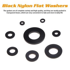 Durable Black Nylon Flat Washer Set, 500 Pieces, 8 Metric Sizes M2 M2.5 M3 M4 M5