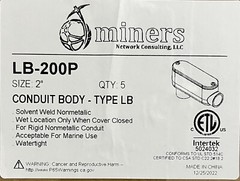 2″ Conduit Body LB PVC w Cover & Gasket Sch 40 UL listed 10 pc