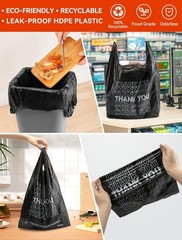 300 Count Thank You Bags, 12 x 6 x 22 in, 15 Mic Black Grocery Bags
