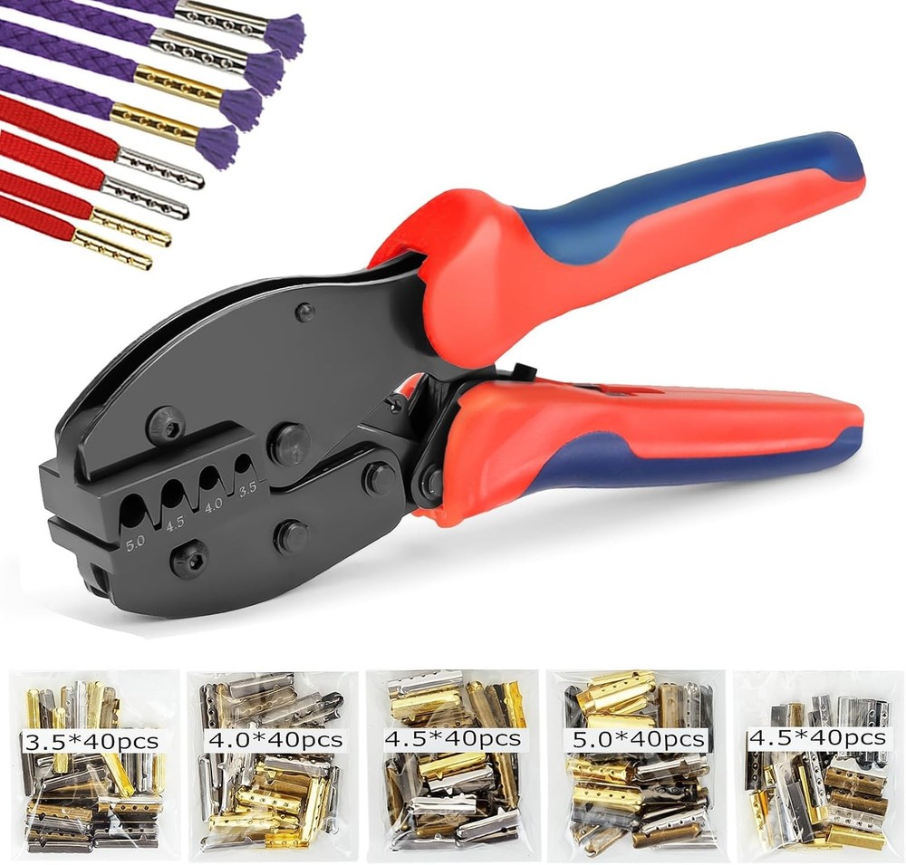 Aglets for Shoelaces, Aglet Crimping Tool, Shoelace Aglets Tool and 200Pcs Shoe