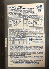 Intermatic 24 Hour Dial Time Switch Model T101 Single Pole Single Throw 40 amp