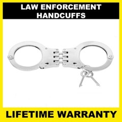Handcuffs Professional Heavy Duty Metal Steel Hinged Double Lock – Silver w Case