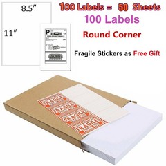100 Half Sheet Shipping Labels Page 8.5×5.5 Self Adhesive Round 2 Per Sheet US