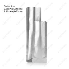 Multi Size Silver Aluminium Mylar Glossy Flat Open Top Powder Pouch