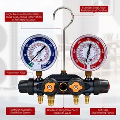 49974 A2L 4-Valve HVAC Manifold Gauge Set R-454B R-32 R-410A 80mm