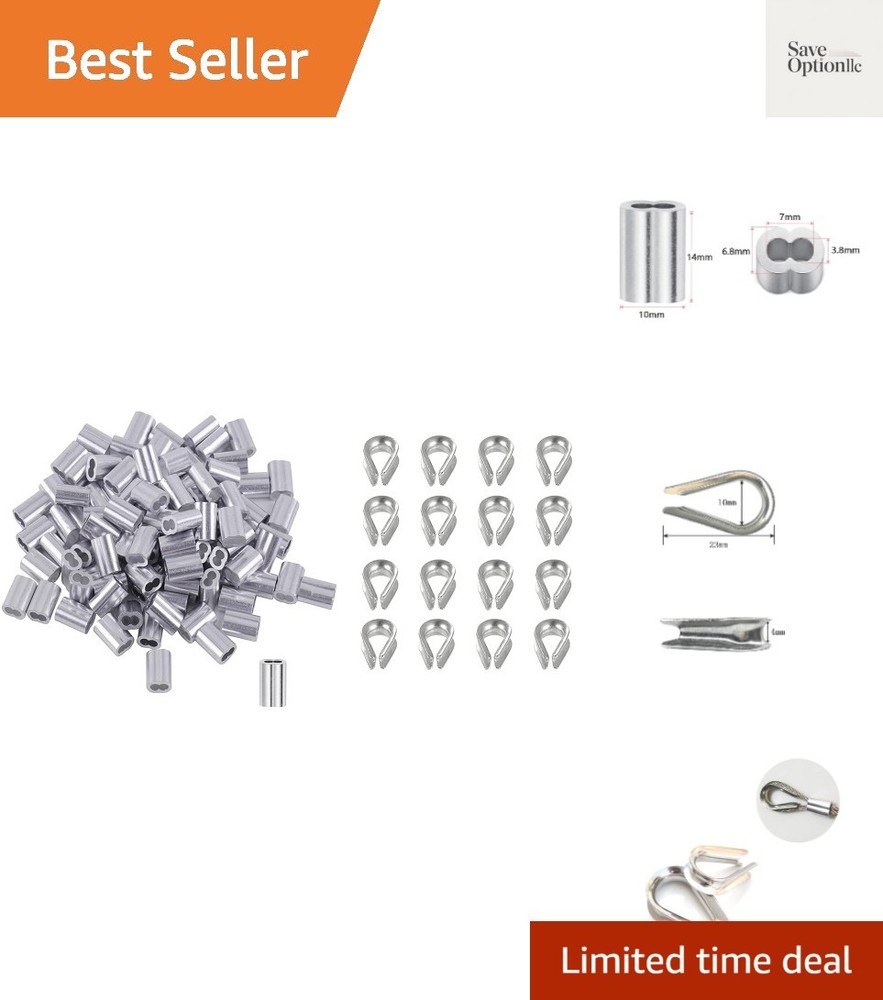 100 Pieces 1/8 inch Wire Rope Aluminum Sleeves Cable Crimps and 16 Pcs M3 Sta…