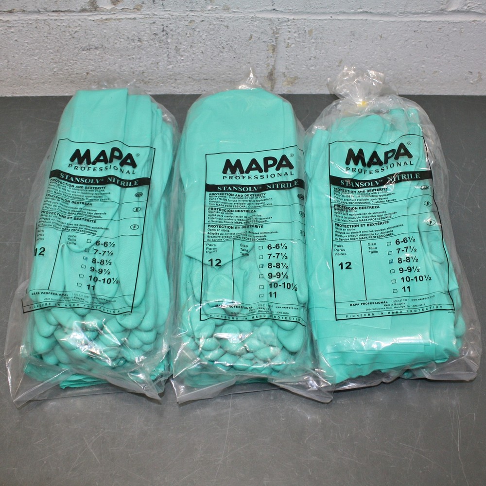 (36 Pair) Mapa AF-18 Nitrile Gloves 483428ZQK, Size 8, 18mil, 13″ Length, Green