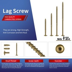 #14×3 Inch Bronze Carbon Steel Washer Head Structural Lag Screws T30 264 PCS