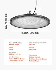 VEVOR 10 Pack LED High Bay Lights 6000K 150W 21000LM for Warehouse Shop Barn