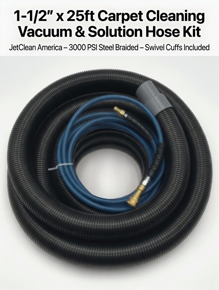 1.5″x25ft JetCleanAmerica Professional Carpet Cleaning Hose Kit with swivelCuffs