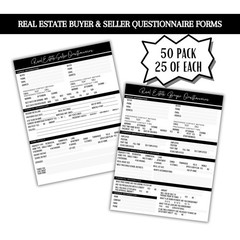 50 PCS Real Estate Buyer Seller Questionnaire Agent Form 8.5×11 Inch 25 Each