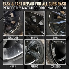 Wheel Scratch Repair Kit, Gloss Black Rim Touch Up Paint, Repair Curb Rash, Scra
