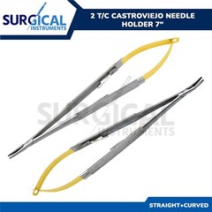 2 T/C Castroviejo Needle Holder 7″ (1 Curved & 1 Straight) Surgical German Grade