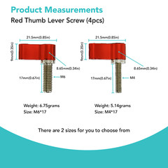 Adjustable 4pcs Thumb Lever Screw, M4*17mm & M6*17mm Sizes (Red or Black)