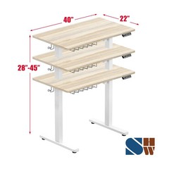 SHW 40 x 22 Inches Electric Height Adjustable Sit to Stand Desk with Hanging …