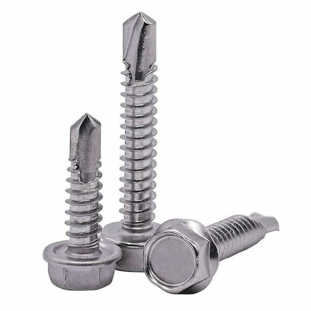 Hex Washer Head #14 x 1/2 -6″ Indented Unsloted Self Drilling screws zinc